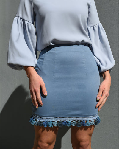 SAMPLE-Miley Cotton Blue Skirt with Tassels MADE IN AUSTRALIA